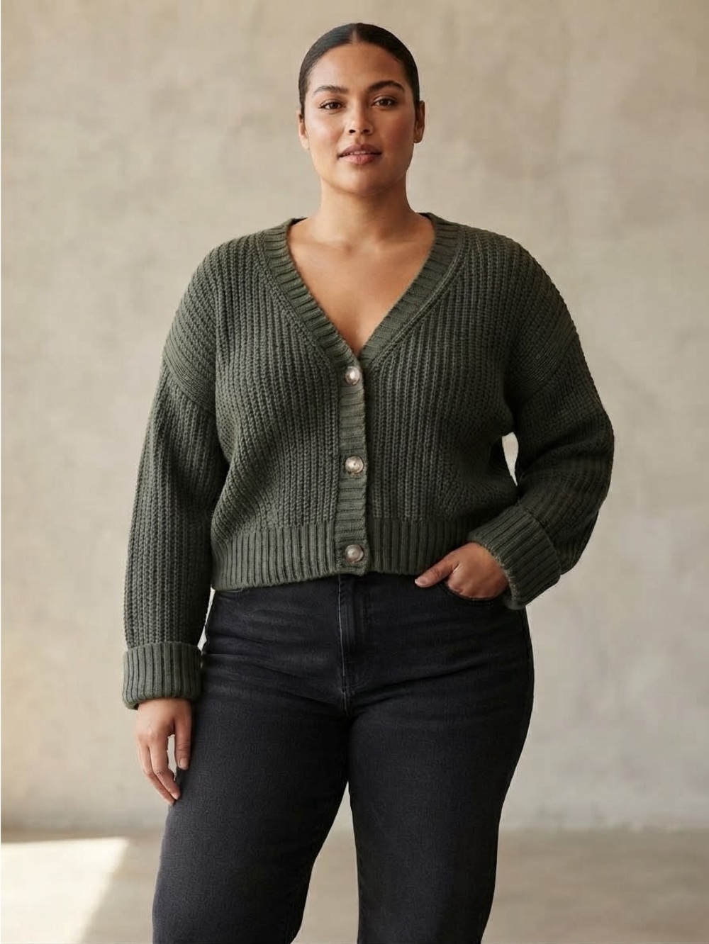 NWT Abercrombie & Fitch Olive Green Knit Cardigan Women's Sweater - Size L